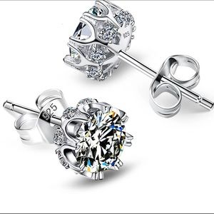 925 Silver CZ Stud Round Earrings